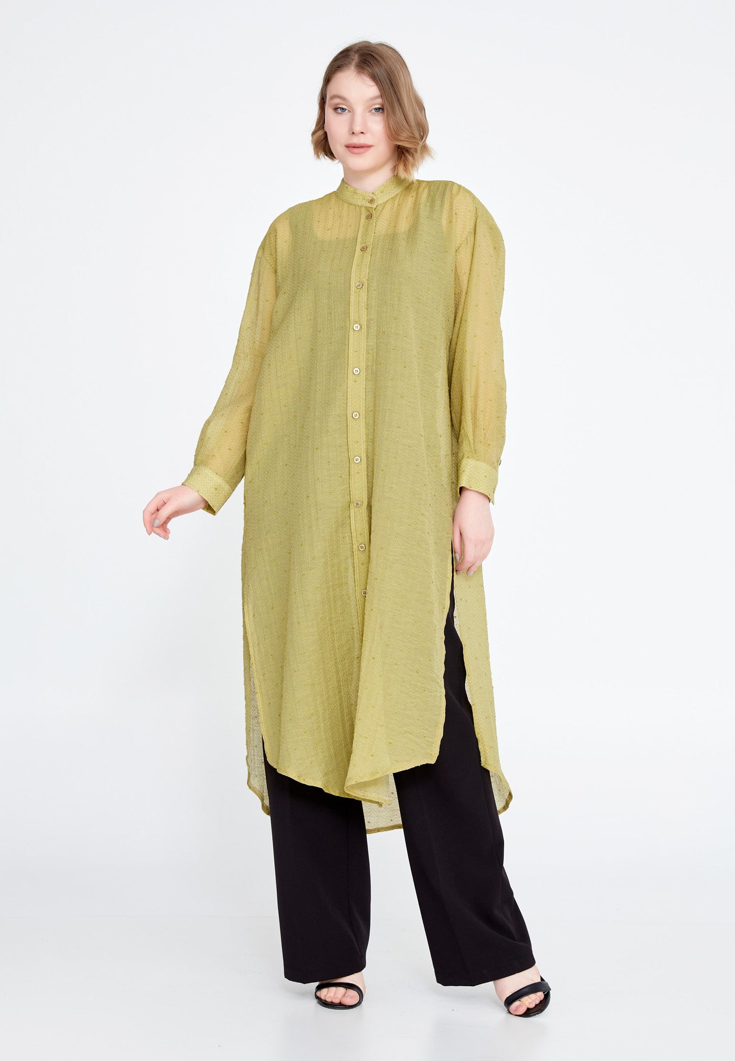 long sleeve button down tunic