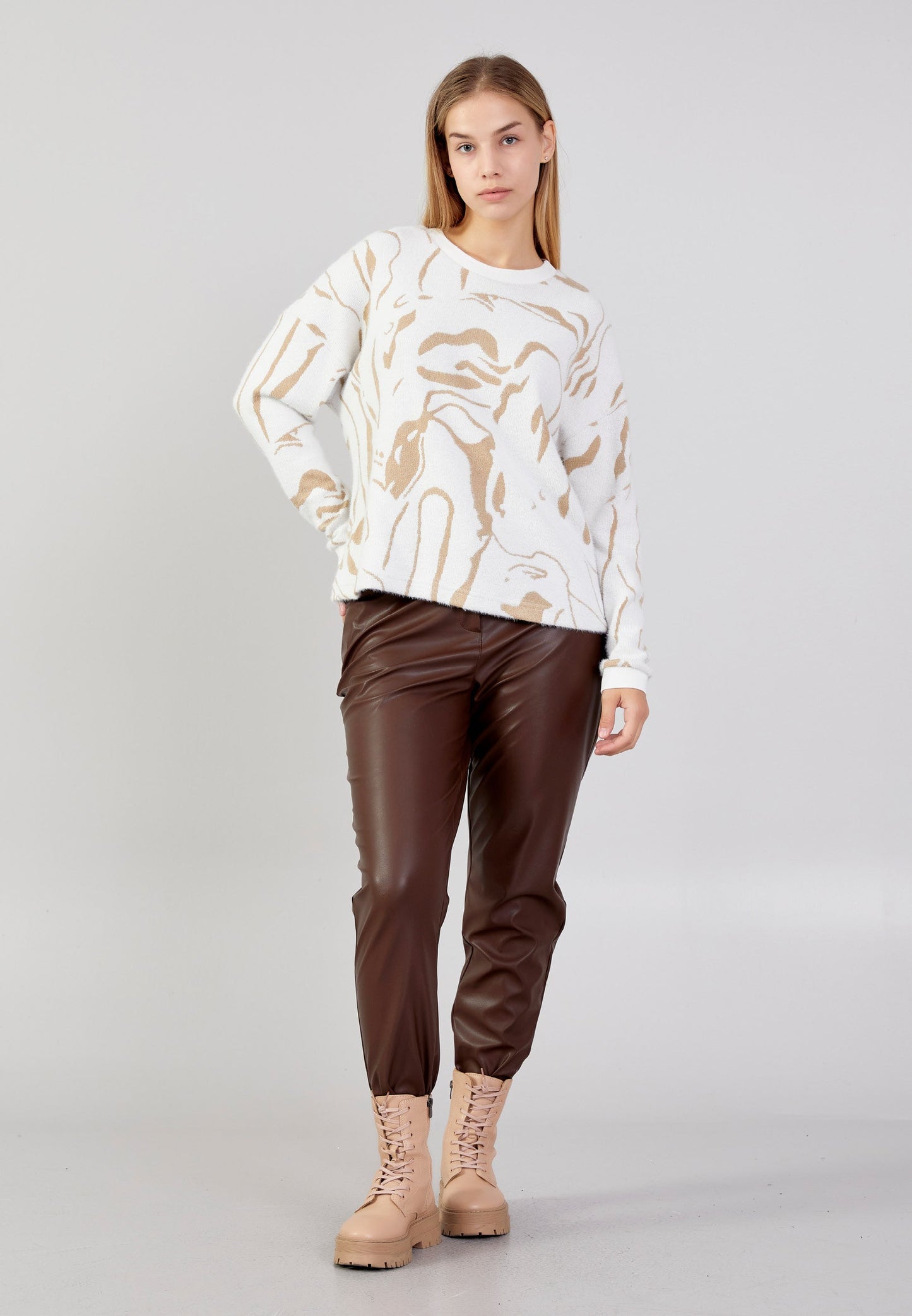 gold pattern beige sweater