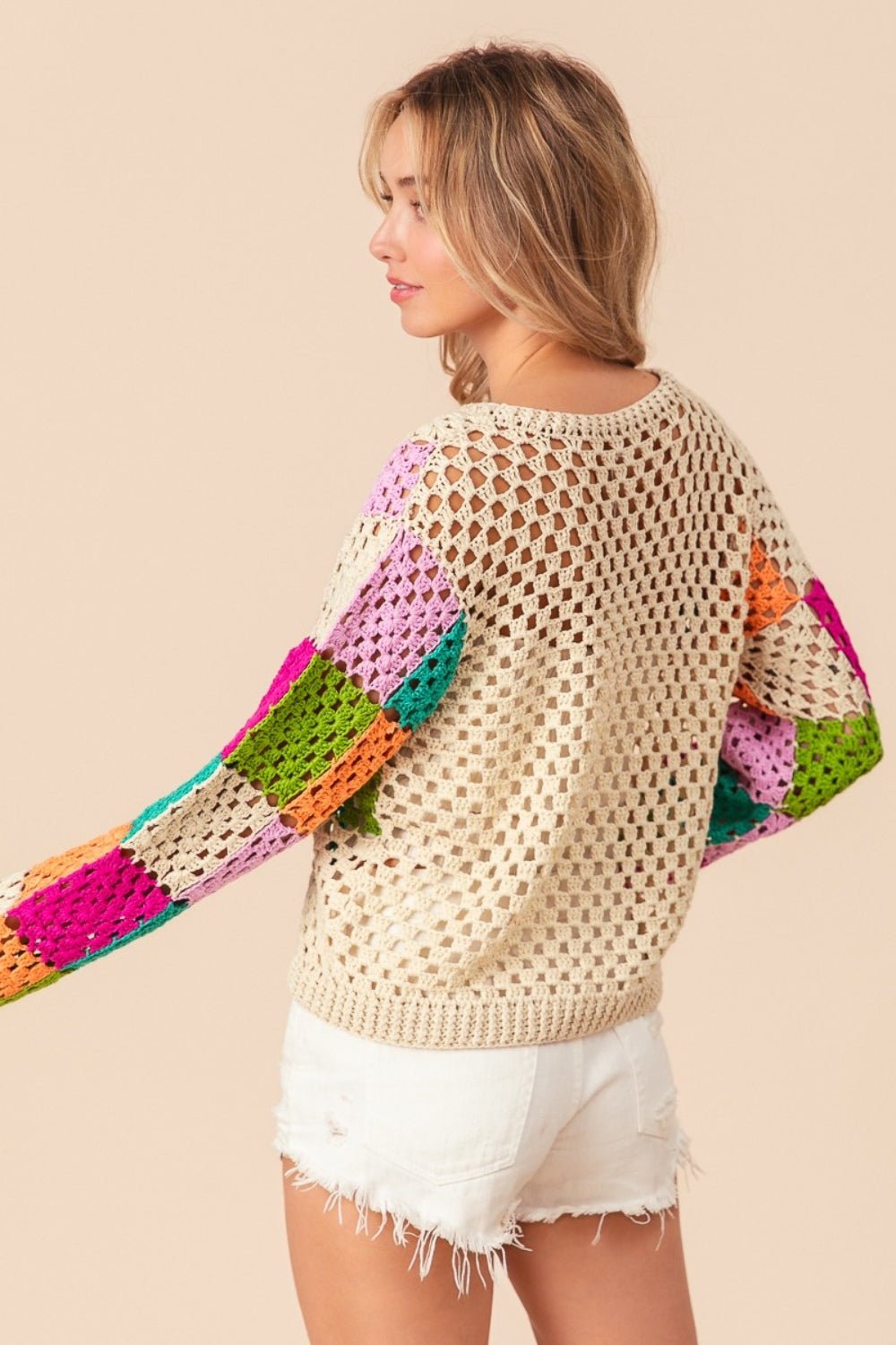 Playful Colors Checkered Long Sleeve Knit Top