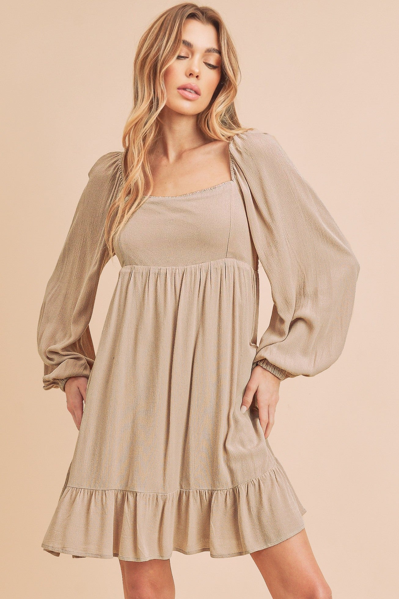 balloon sleeve mini dress Perfect Spring Square Neck Balloon Sleeve Mini Dress – D.Design fashion