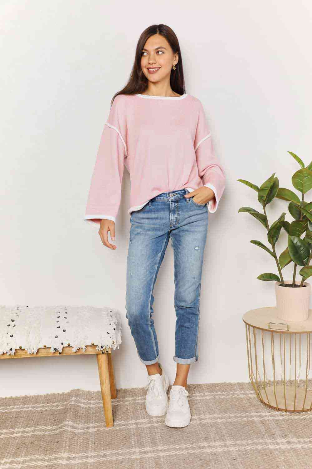pink knit top