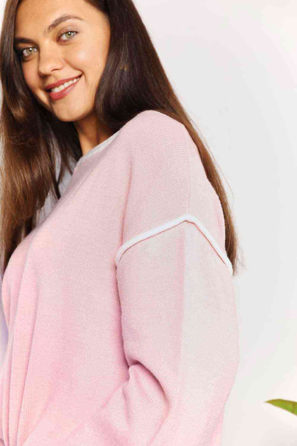 pink knit top