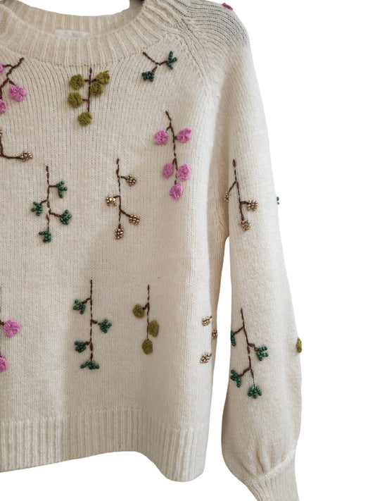 Cozy Floral Knit Long Sleeve Sweater