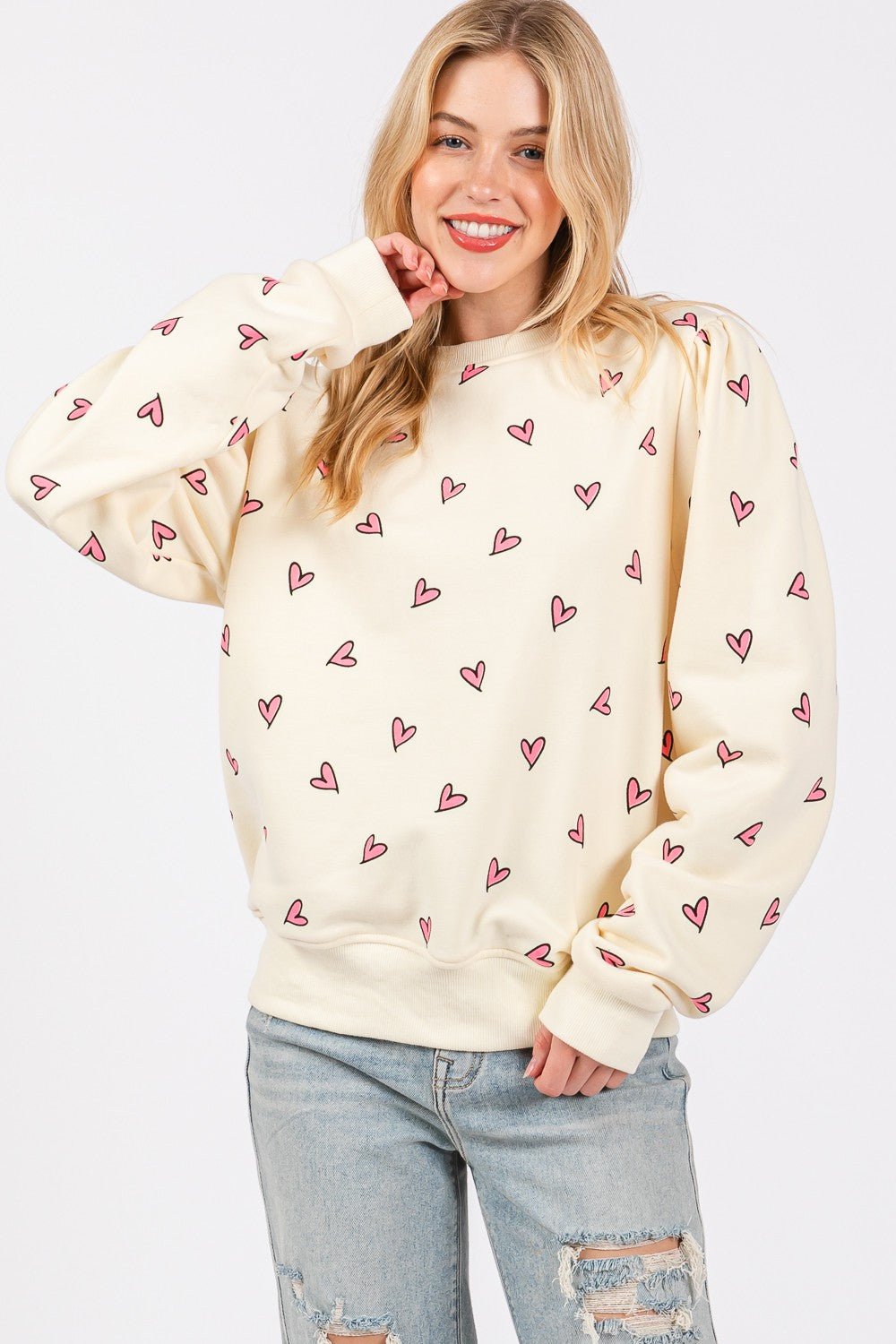 Heart Printed Long Sleeve Sweatshirt