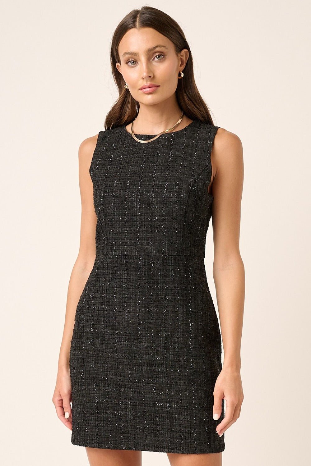 Tweed Black Sleeveless Mini Dress