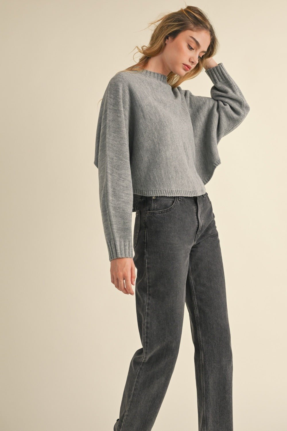 Heather Grey Dolman Sleeve Cropped Sweater