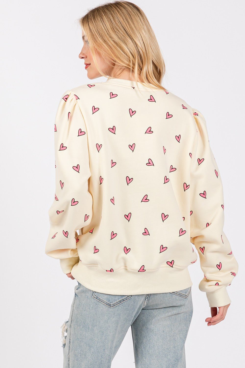 Heart Printed Long Sleeve Sweatshirt