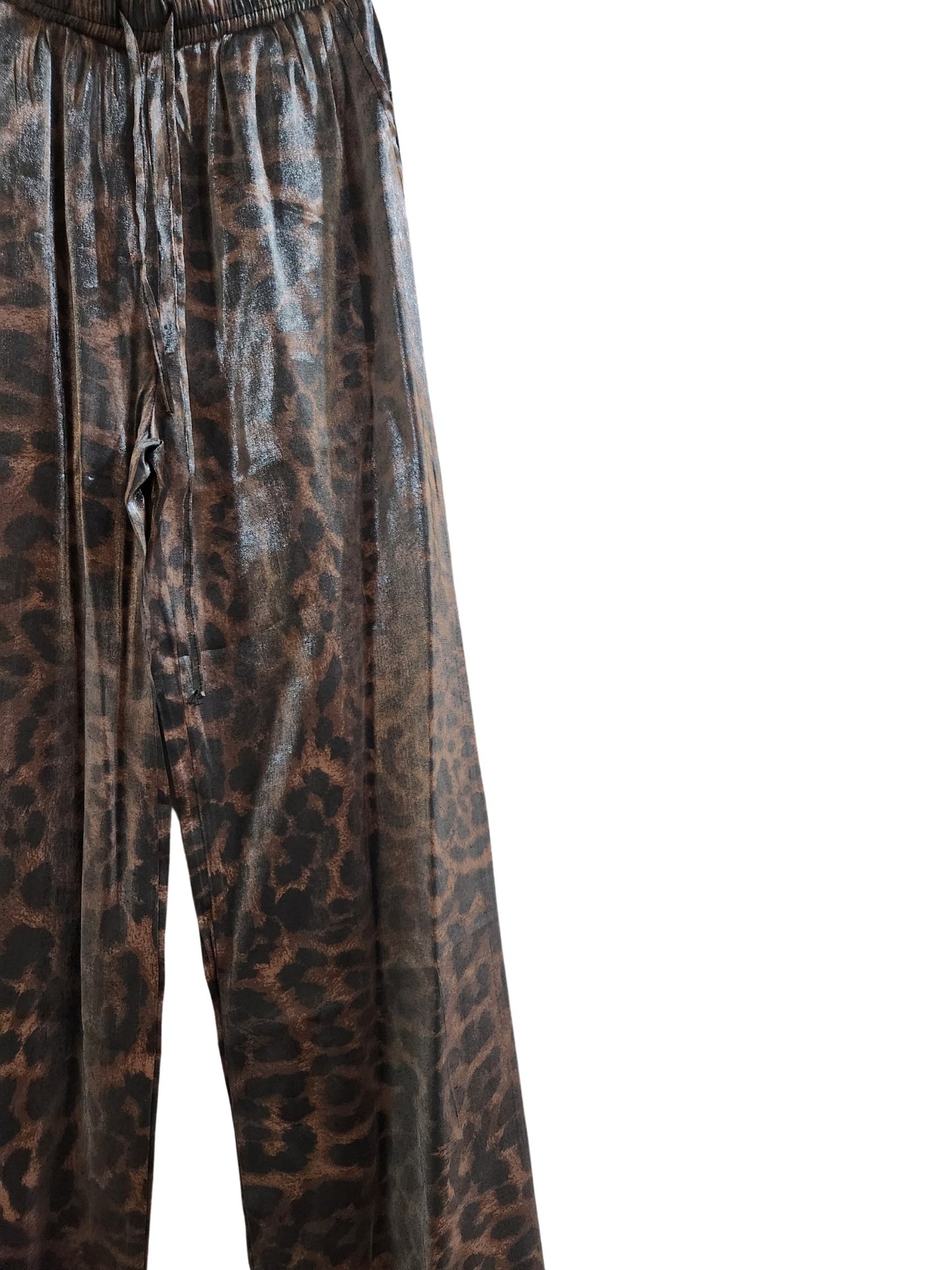 Metallic Viscose Leopard Wide Leg Pants