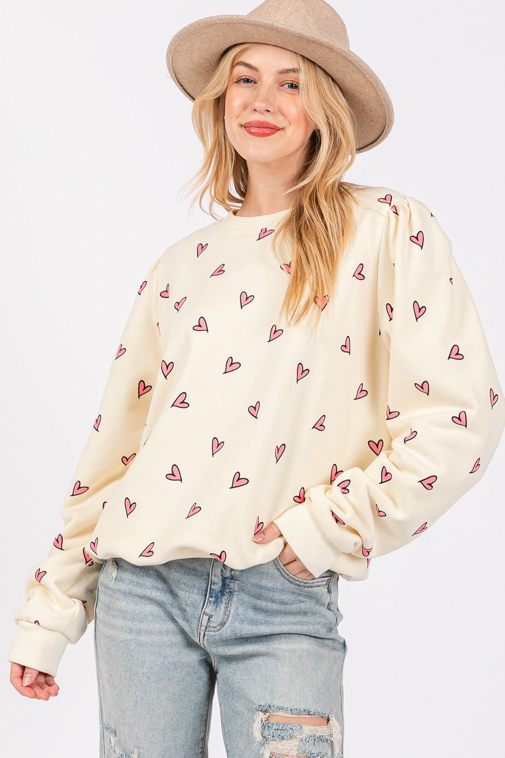 Heart Printed Long Sleeve Sweatshirt