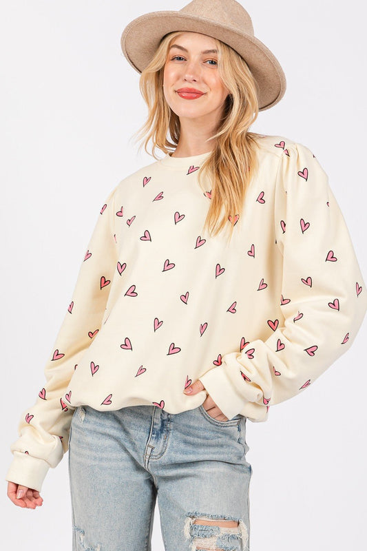 Heart Printed Long Sleeve Sweatshirt