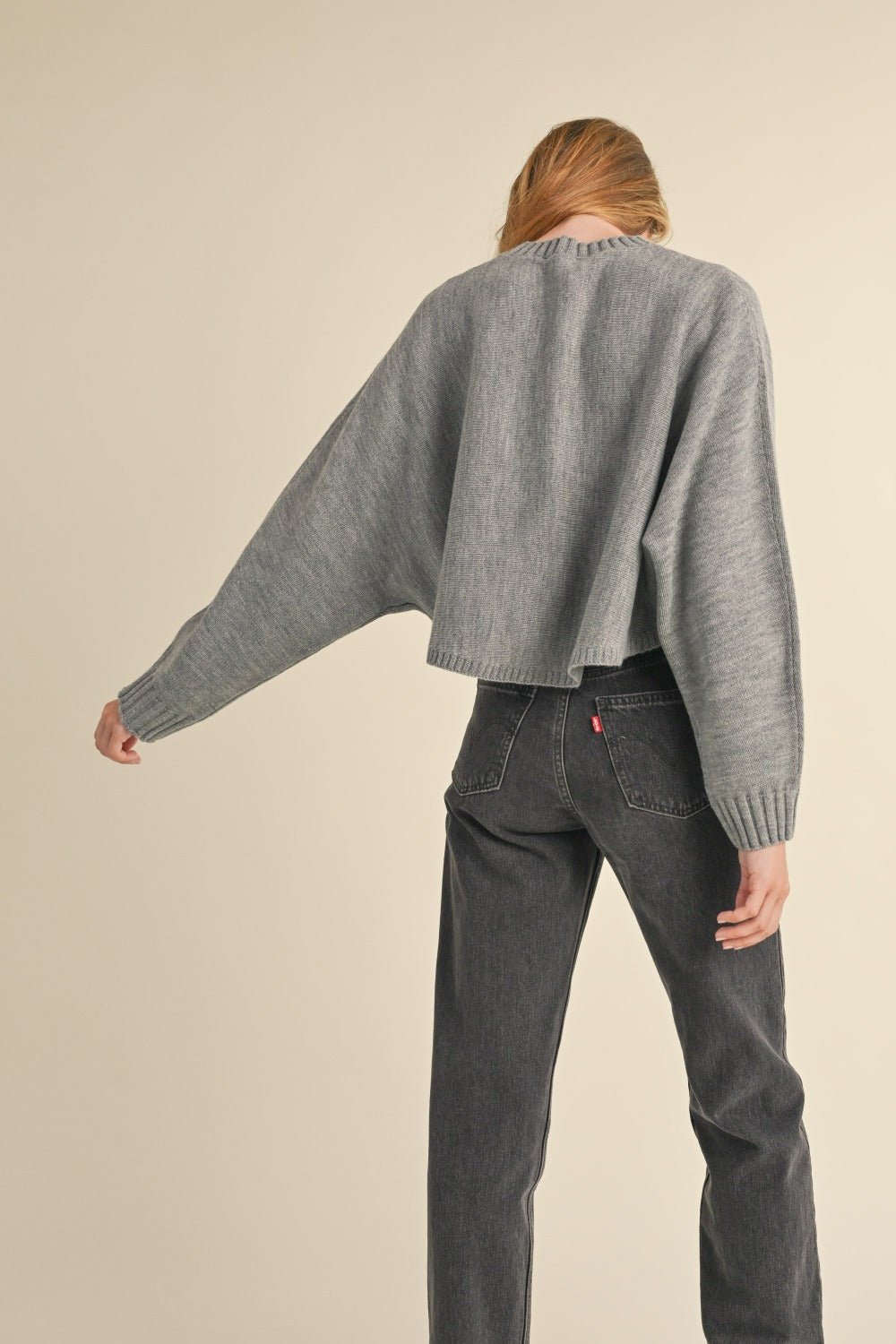 Heather Grey Dolman Sleeve Cropped Sweater