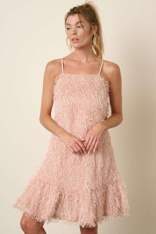 Feather Ruffle Hem Mini Cami Dress