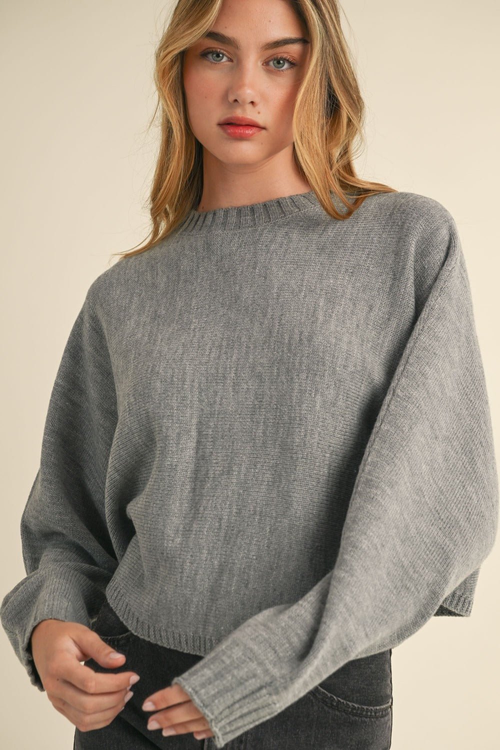 Heather Grey Dolman Sleeve Cropped Sweater