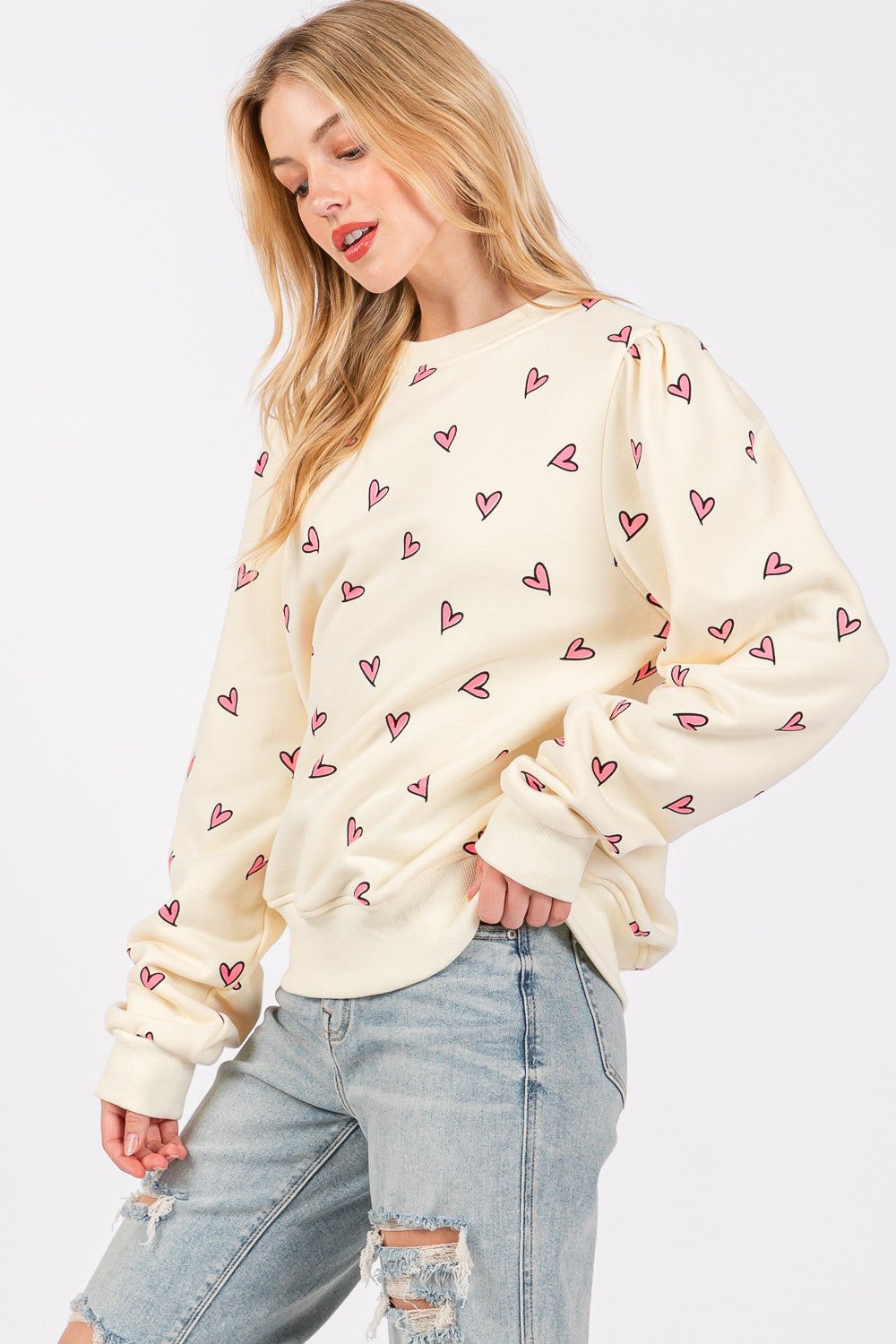 Heart Printed Long Sleeve Sweatshirt