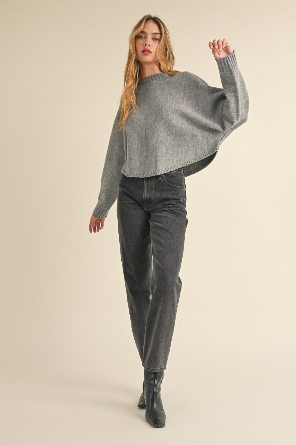 Heather Grey Dolman Sleeve Cropped Sweater