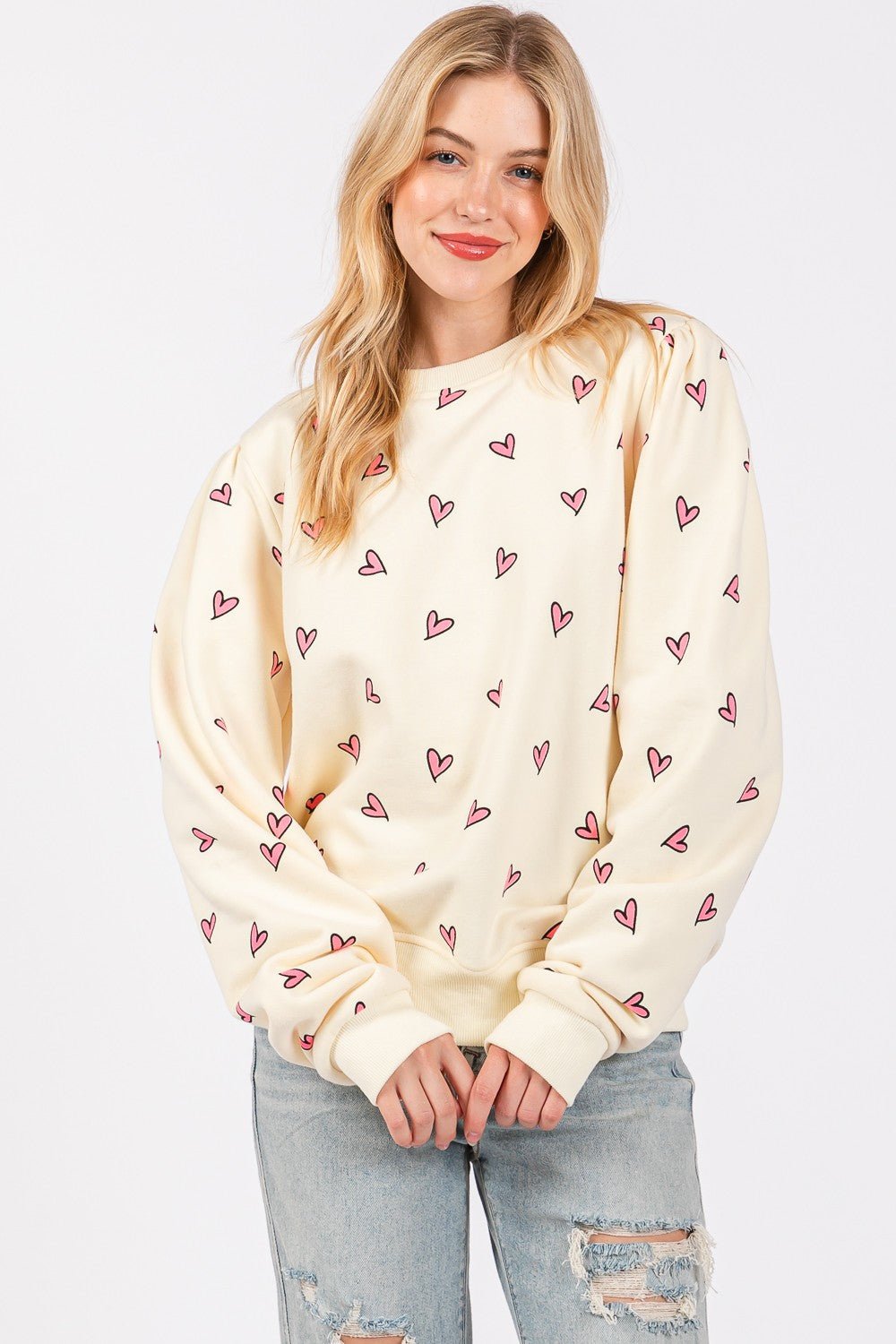 Heart Printed Long Sleeve Sweatshirt