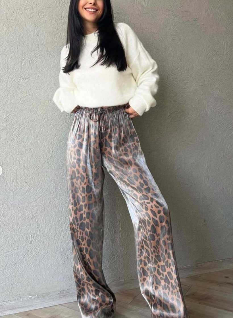 Metallic Viscose Leopard Wide Leg Pants