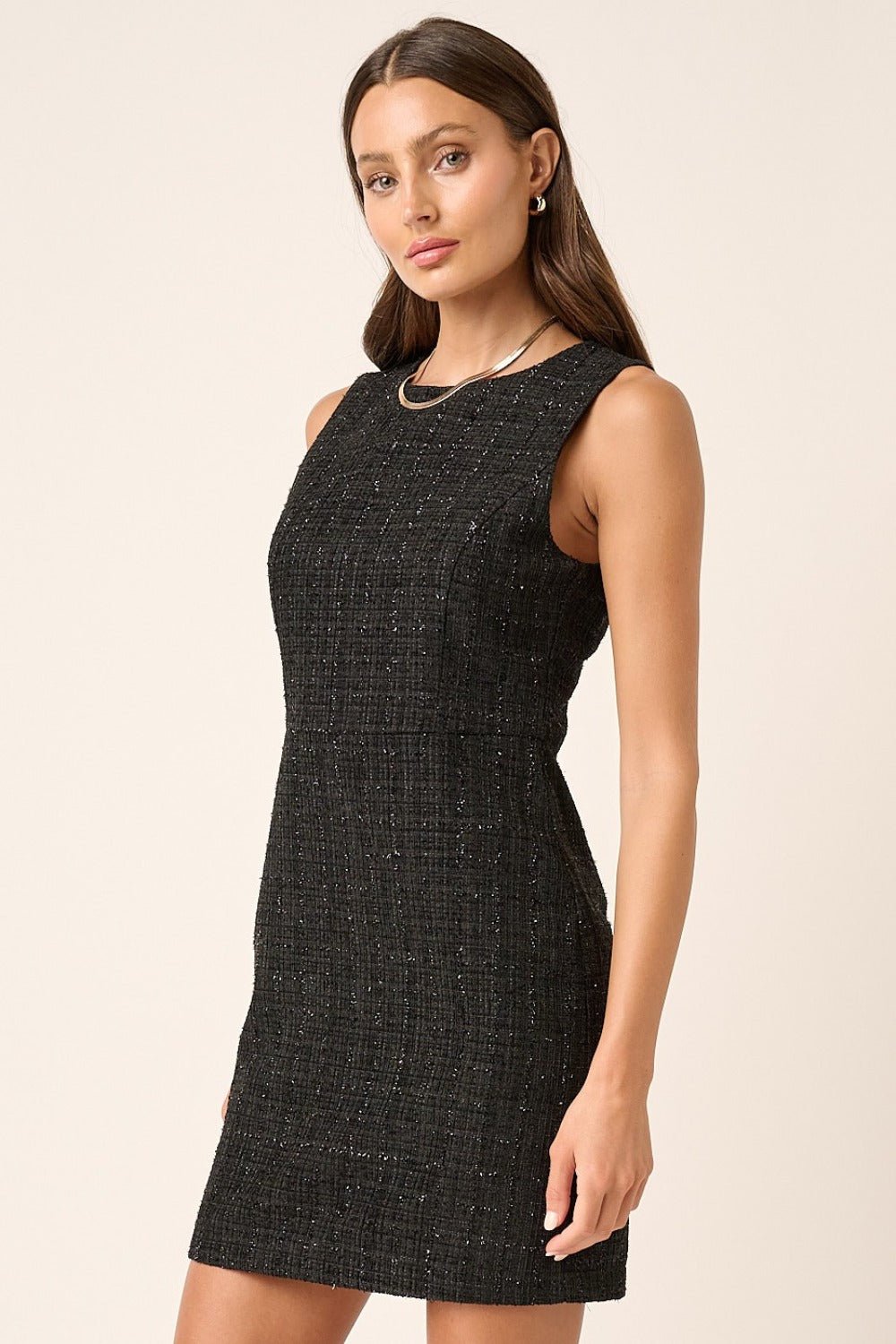 Tweed Black Sleeveless Mini Dress