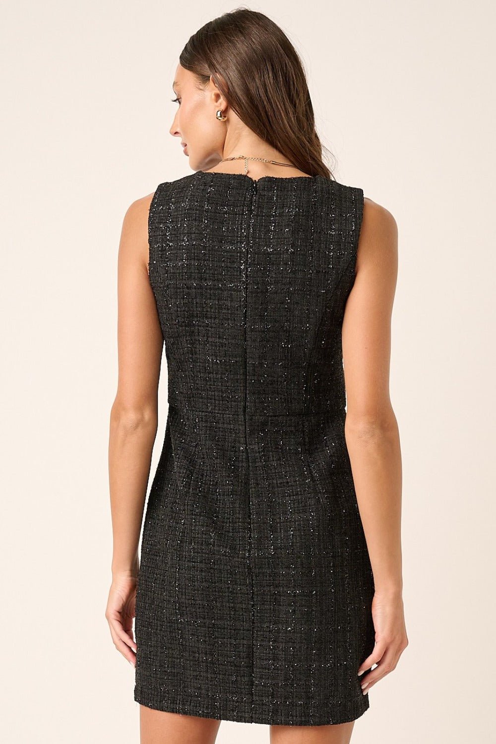 Tweed Black Sleeveless Mini Dress