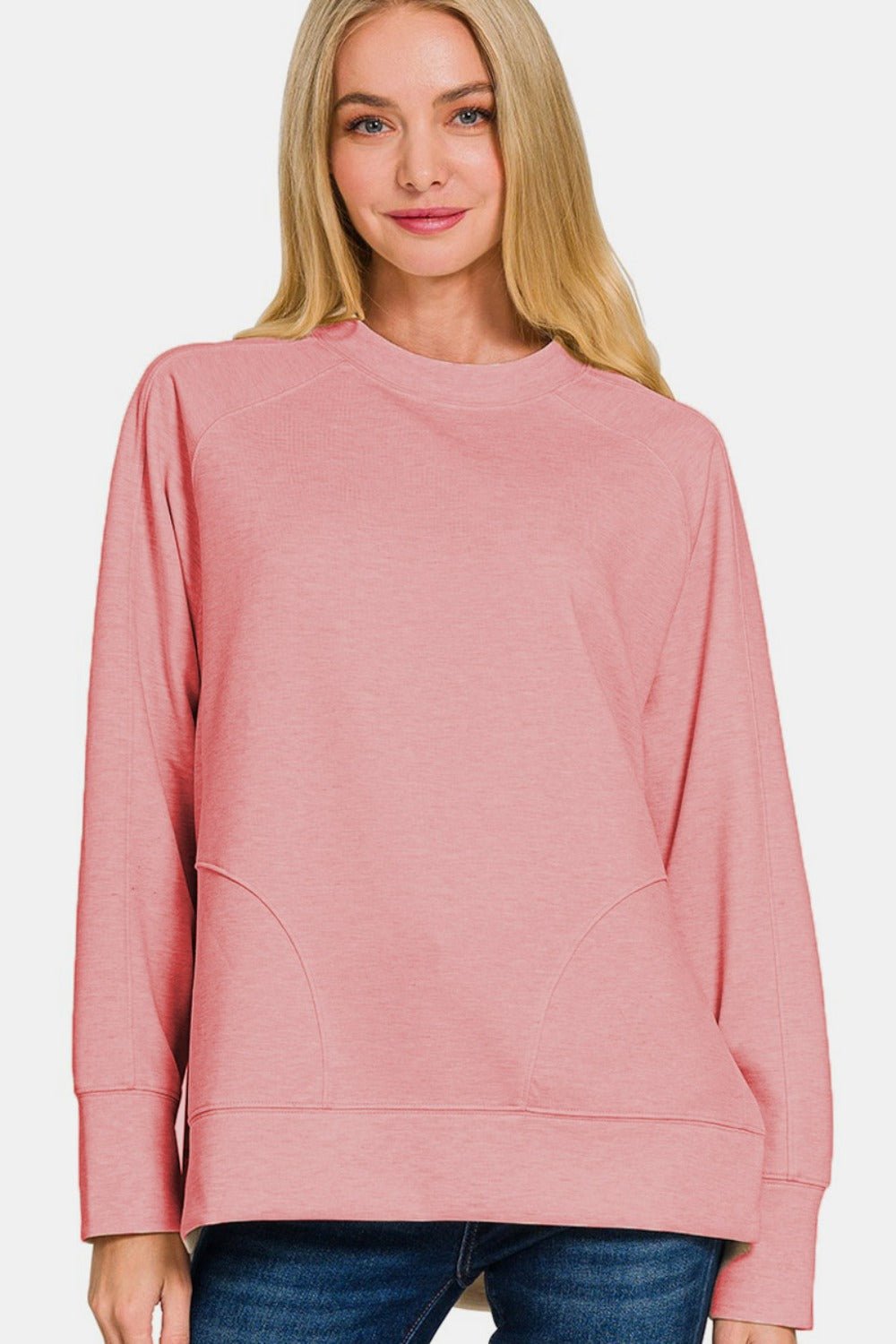 Throwover Round Neck Side Slit Sweatshirt