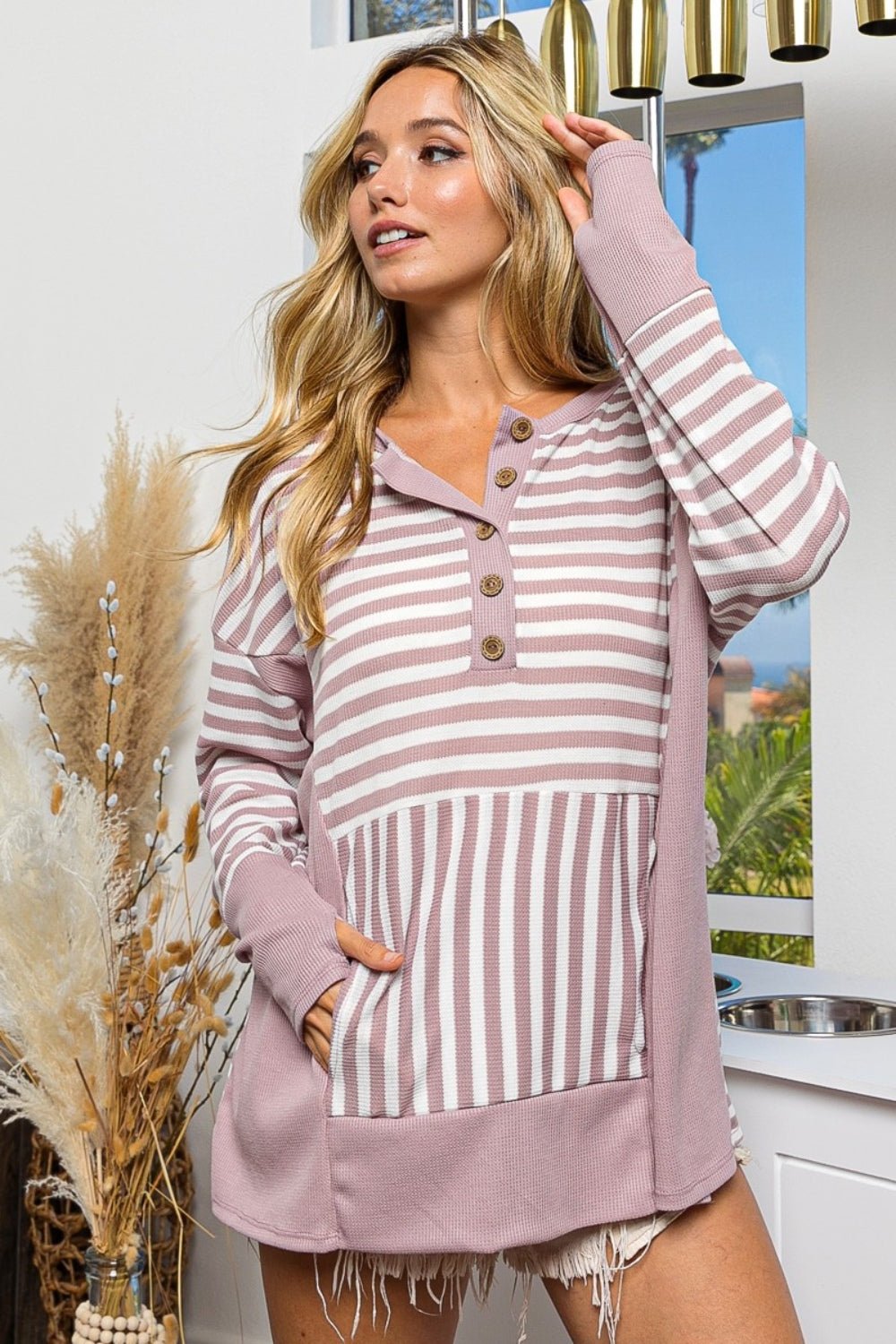 Striped Thumbhole Long Sleeve Top