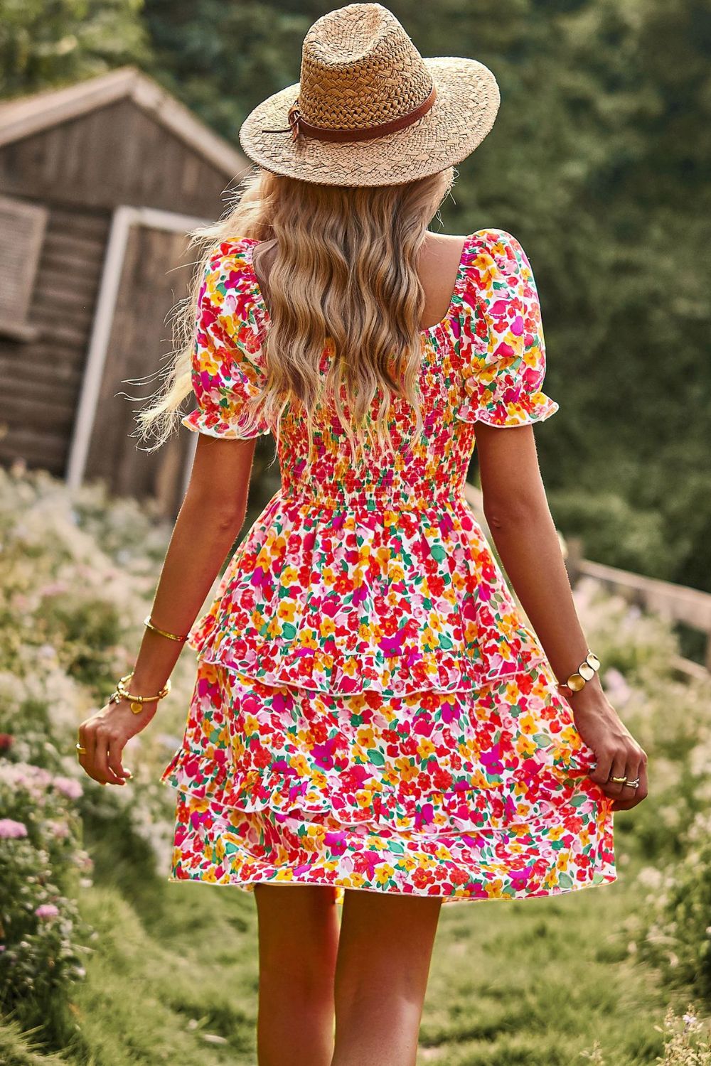 Sweetheart Neck Floral Mini Dress