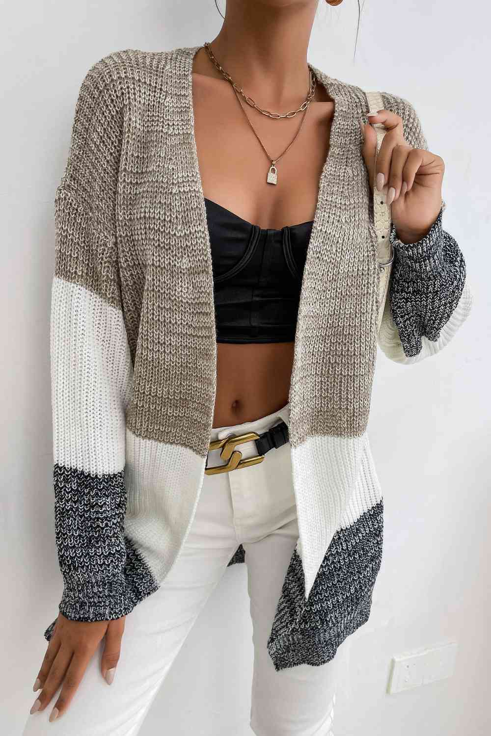Open Front Cable Knit Longline Cardigan