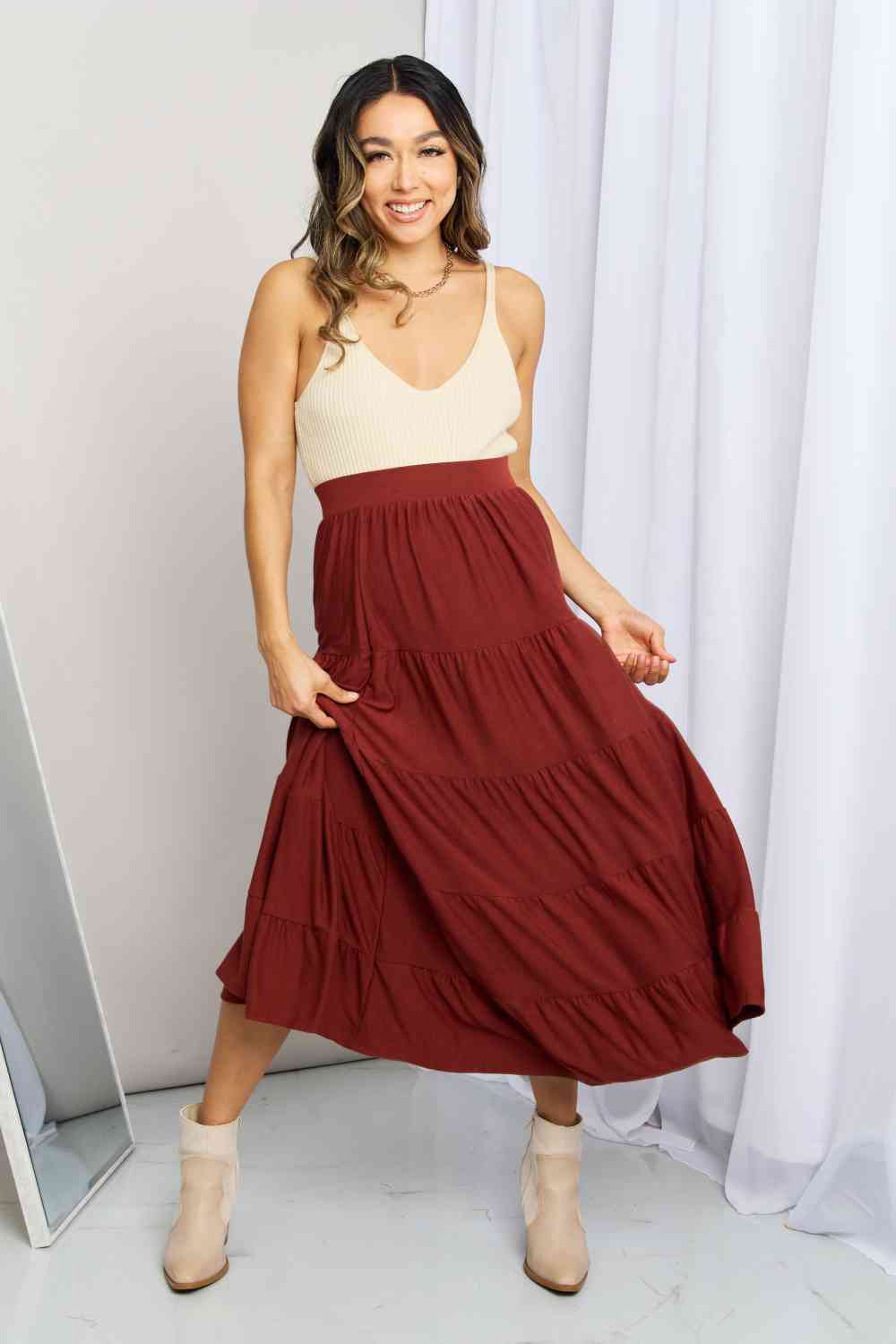 Scarlet Stretchy Waistband Midi Skirt