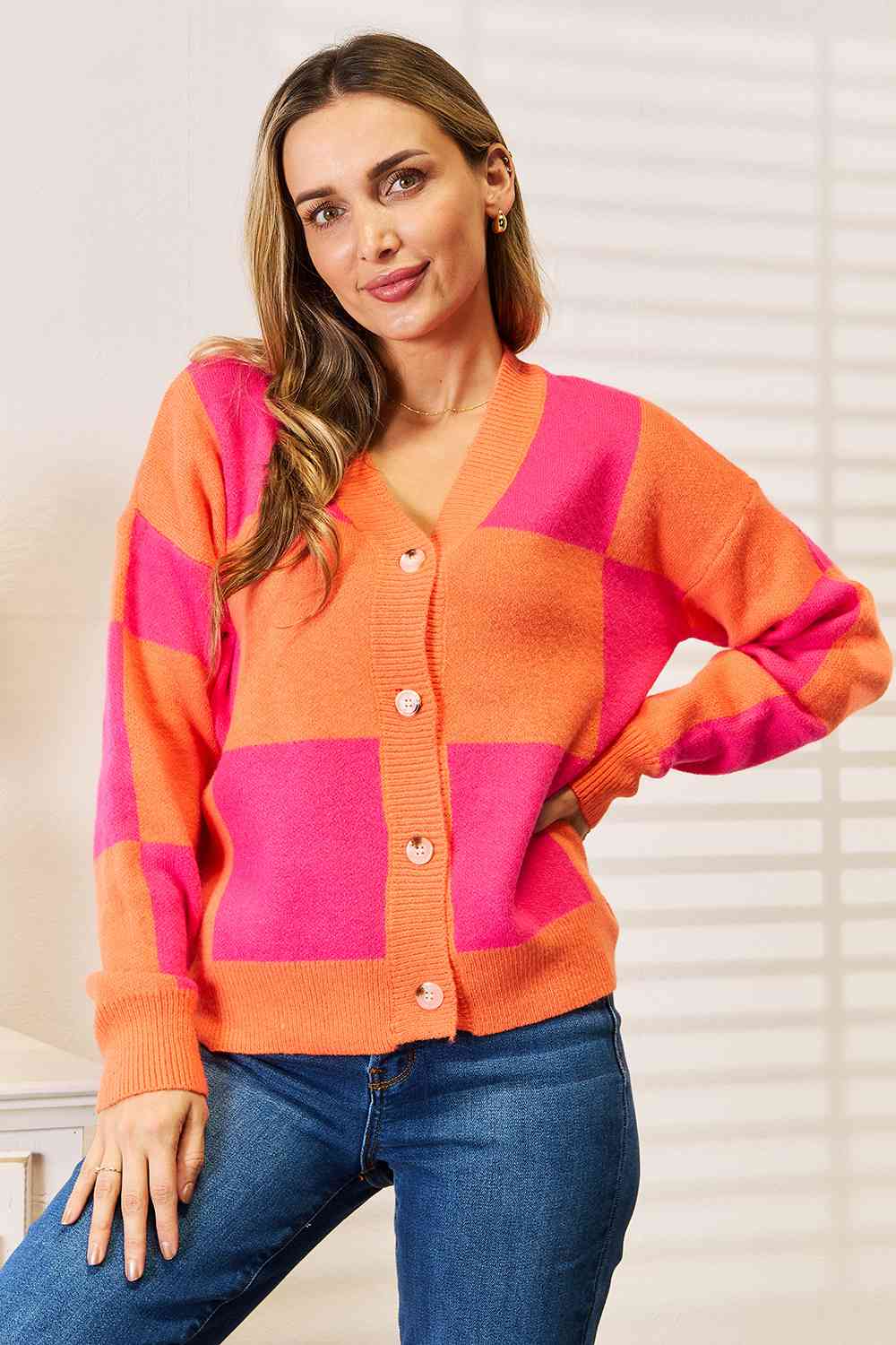Pink checkered sweater