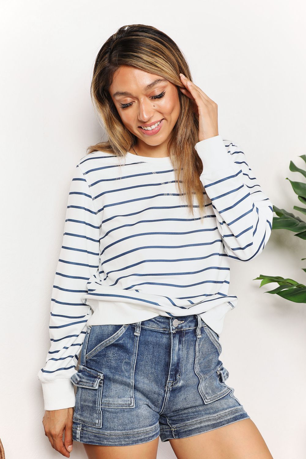 long sleeve black and white striped top
