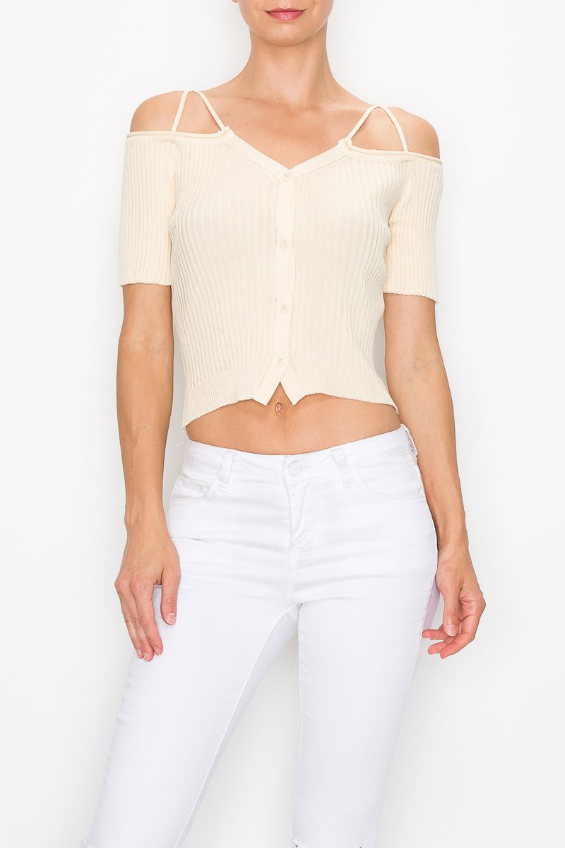 Elegant High-Street Solid Rib Knit Off-Shoulder Top