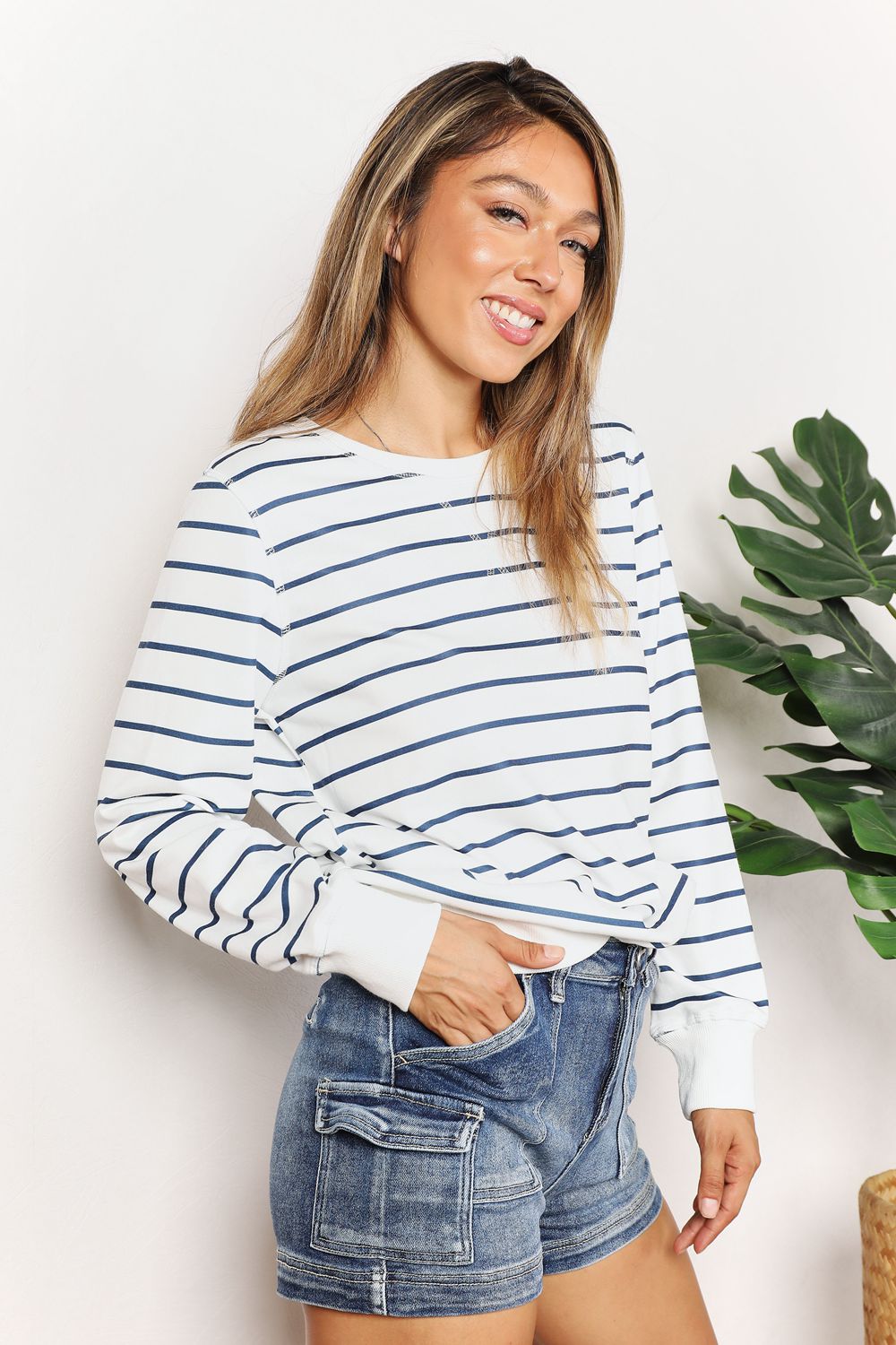 long sleeve black and white striped top