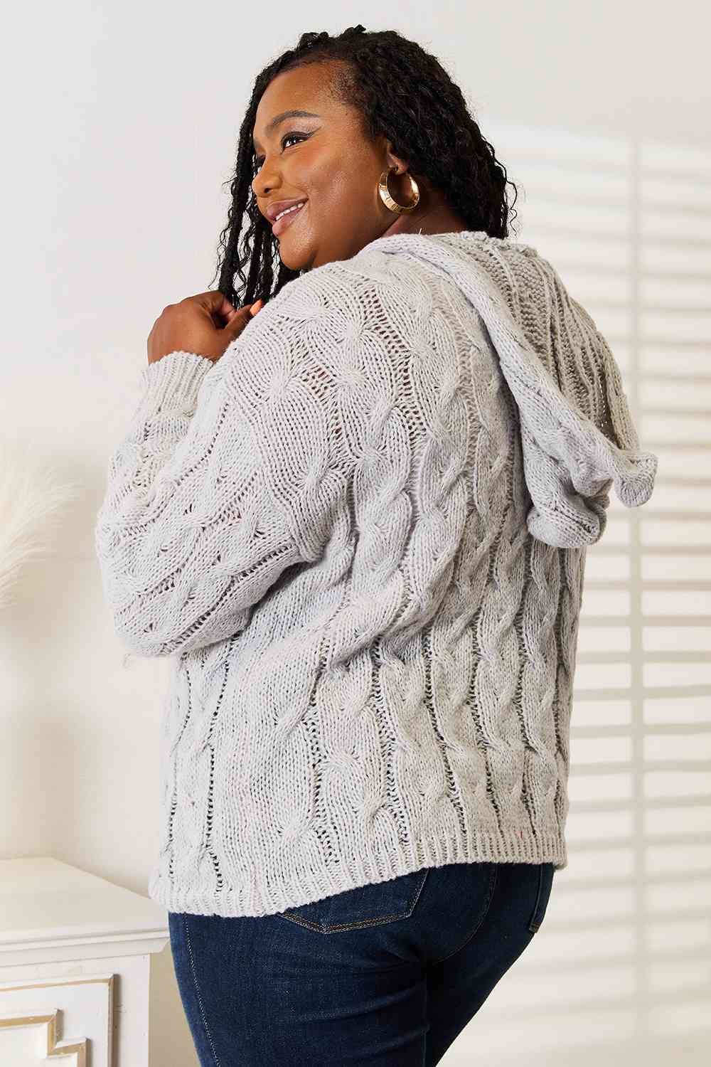 hooded cable knit sweater
