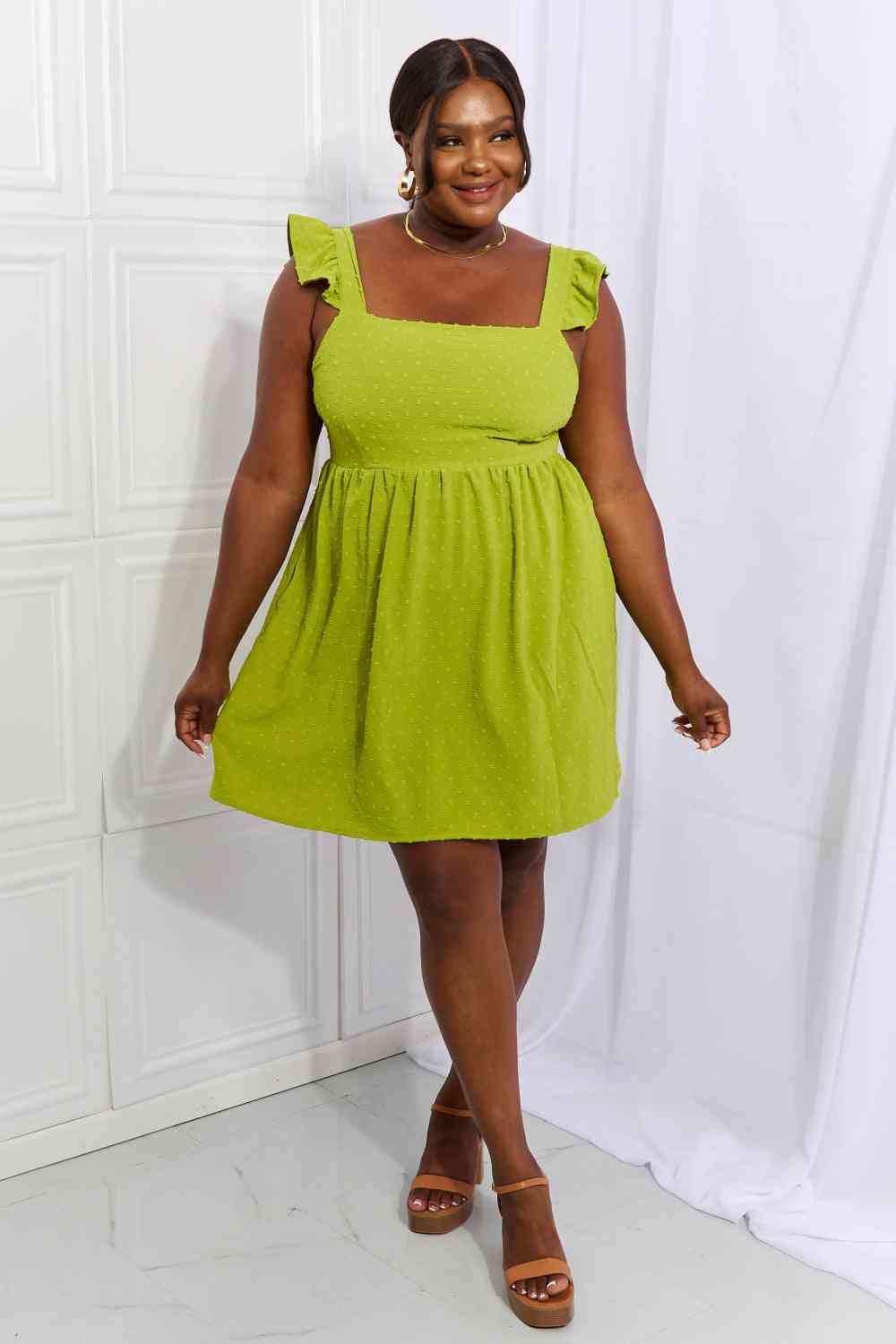 Lime Day Ruffle Sleeve Dress in Plus Size