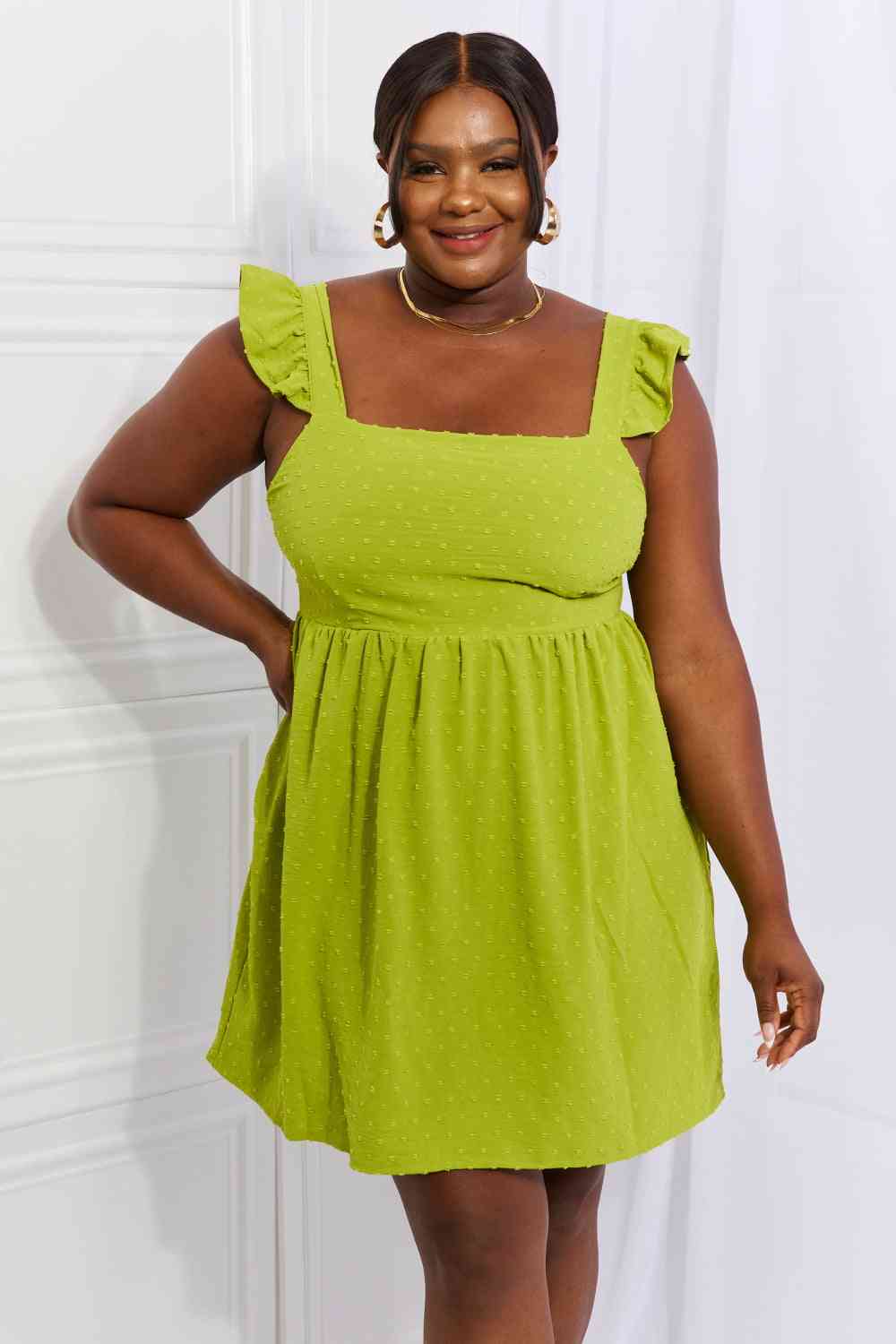 Lime Day Ruffle Sleeve Dress in Plus Size