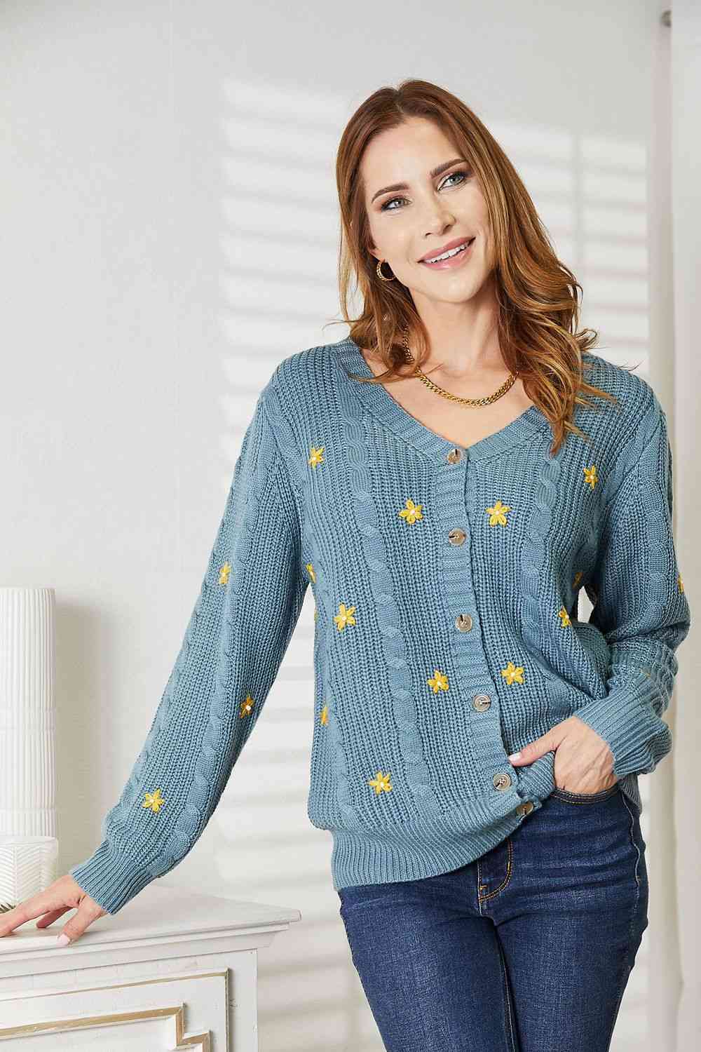 oversized cable knit cardigan sweater
