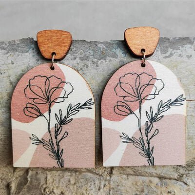 Flower Wooden Drop Earrings